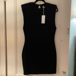 Rumi Reformation Black Padded Shoulder Bodycon Dress L